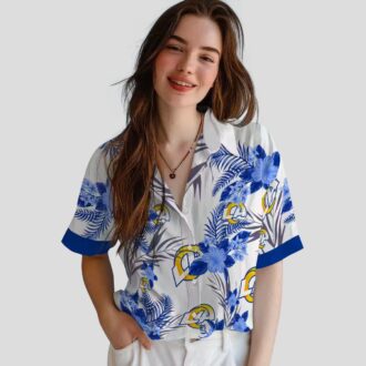 Los Angeles Rams Patriotic Hibiscus Design Blue White Hawaiian Shirt
