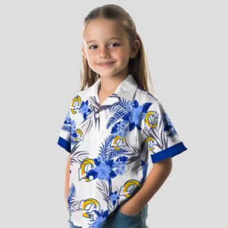 Los Angeles Rams Patriotic Hibiscus Design Blue White Hawaiian Shirt