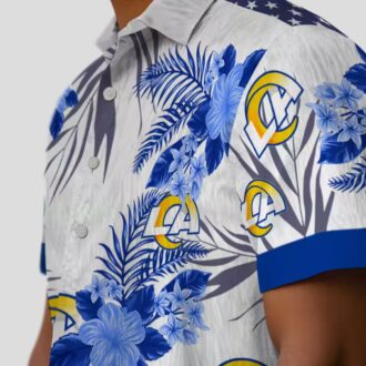 Los Angeles Rams Patriotic Hibiscus Design Blue White Hawaiian Shirt