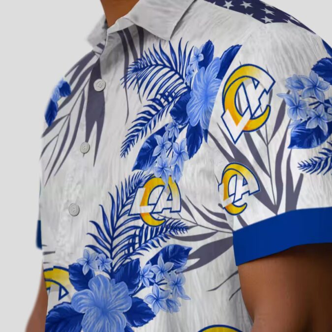 Los Angeles Rams Patriotic Hibiscus Design Blue White Hawaiian Shirt