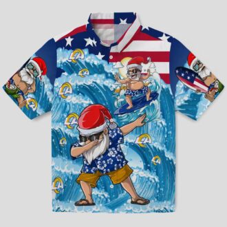 Los Angeles Rams Surfing Santa Blue Hawaiian Shirt, Summer Beach Apparel for NFL Fans