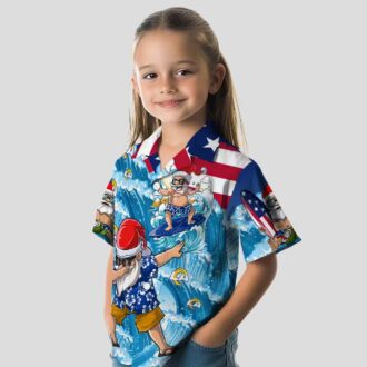 Los Angeles Rams Surfing Santa Blue Hawaiian Shirt, Summer Beach Apparel for NFL Fans