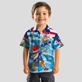 Los Angeles Rams Surfing Santa Blue Hawaiian Shirt, Summer Beach Apparel for NFL Fans