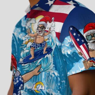 Los Angeles Rams Surfing Santa Blue Hawaiian Shirt, Summer Beach Apparel for NFL Fans