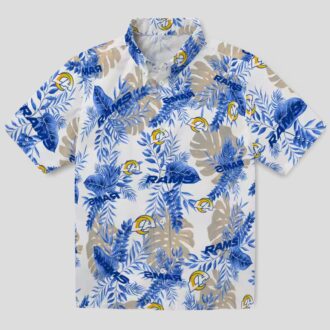 Los Angeles Rams Tropical Leaves Hawaiian Shirt, Blue and White NFL Fan Apparel