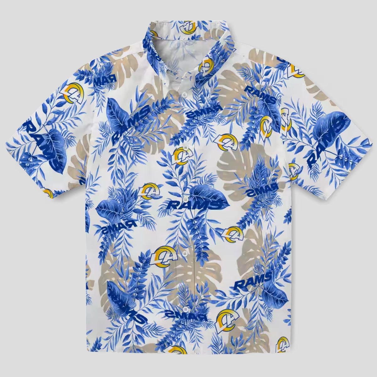 Los Angeles Rams Tropical Leaves Hawaiian Shirt, Blue and White NFL Fan Apparel