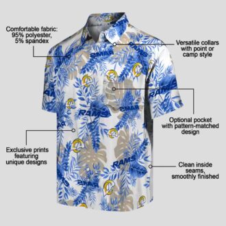 Los Angeles Rams Tropical Leaves Hawaiian Shirt, Blue and White NFL Fan Apparel