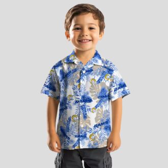 Los Angeles Rams Tropical Leaves Hawaiian Shirt, Blue and White NFL Fan Apparel