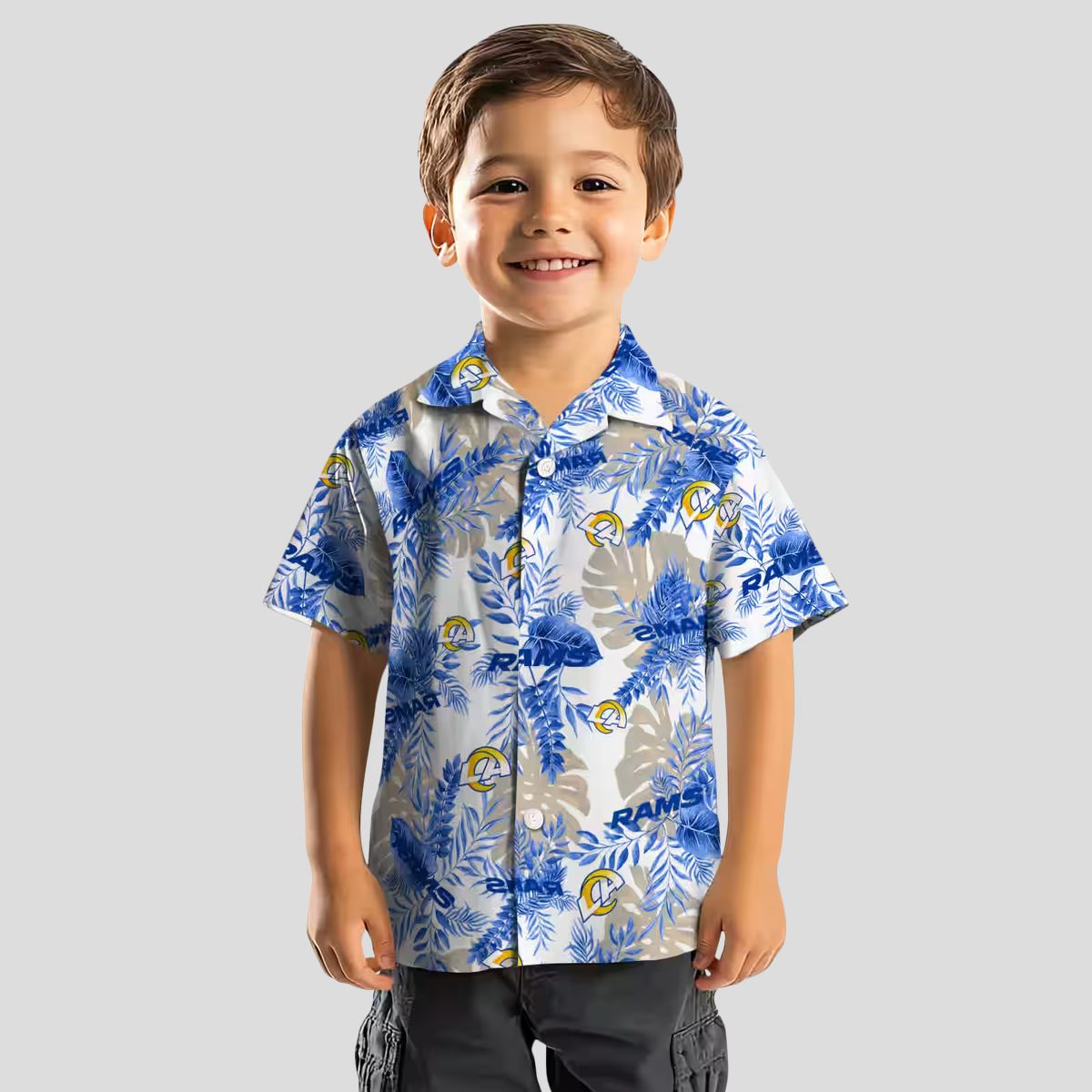 Los Angeles Rams Tropical Leaves Hawaiian Shirt, Blue and White NFL Fan Apparel