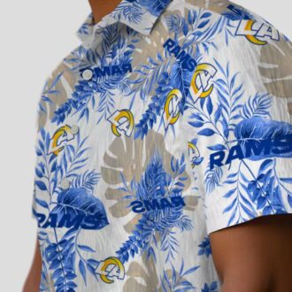 Los Angeles Rams Tropical Leaves Hawaiian Shirt, Blue and White NFL Fan Apparel