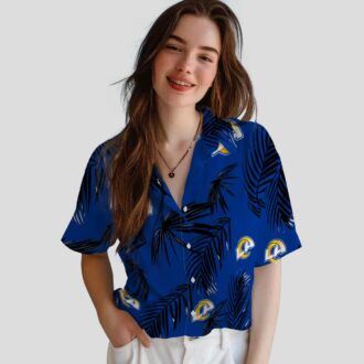 Los Angeles Rams Tropical Palm Leaf Blue Hawaiian Shirt, NFL Beach Shirt for Men