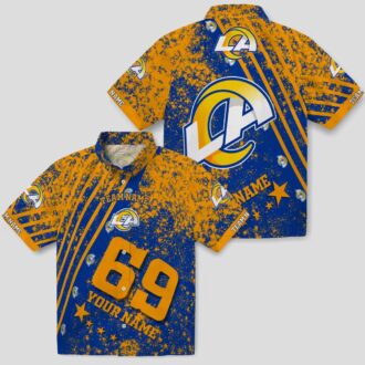 NFL Los Angeles Rams Blue Hawaiian Shirt, Personalized Star Stripes Beach Shirt for Fans