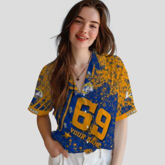 NFL Los Angeles Rams Blue Hawaiian Shirt, Personalized Star Stripes Beach Shirt for Fans