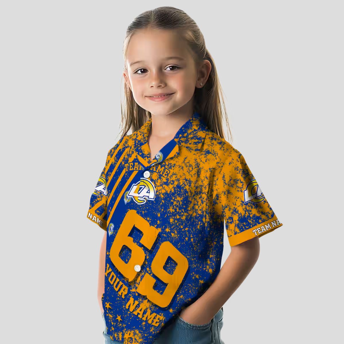 NFL Los Angeles Rams Blue Hawaiian Shirt, Personalized Star Stripes Beach Shirt for Fans