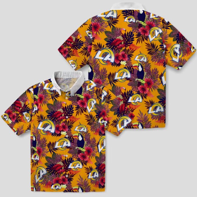 NFL Los Angeles Rams Blue Red Floral Toucan Hawaiian Shirt, Tropical Aloha Beach Style