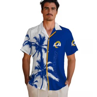 Patriotic Los Angeles Rams Hawaiian Shirt – Blue White Hibiscus Tropical Design