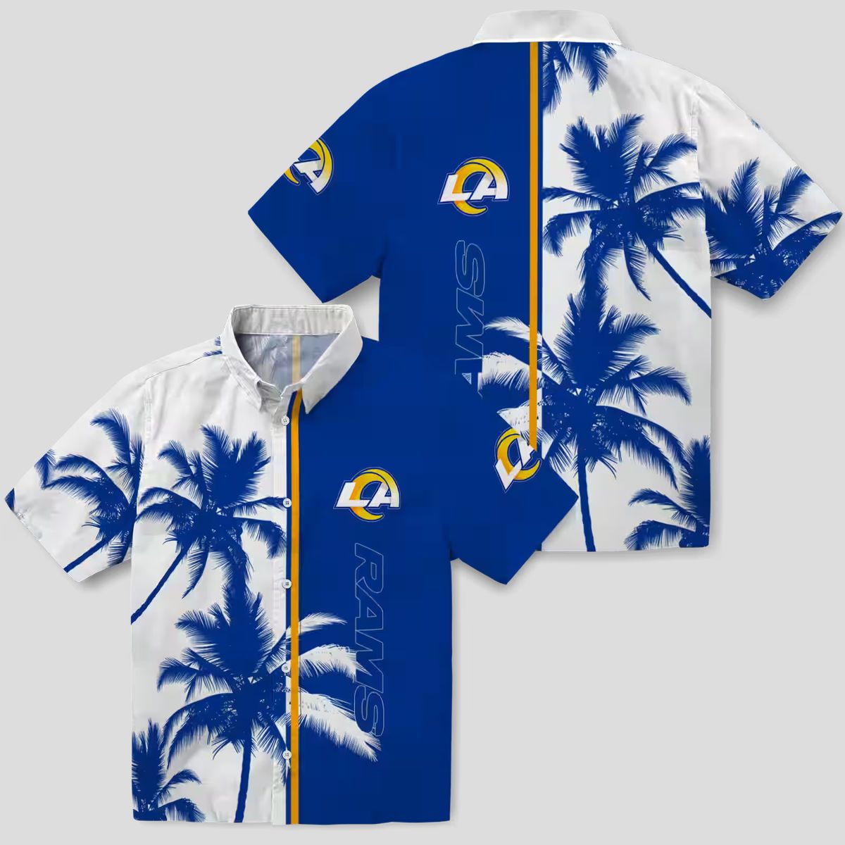 Patriotic Los Angeles Rams Hawaiian Shirt – Blue White Hibiscus Tropical Design