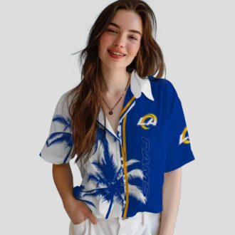 Patriotic Los Angeles Rams Hawaiian Shirt – Blue White Hibiscus Tropical Design