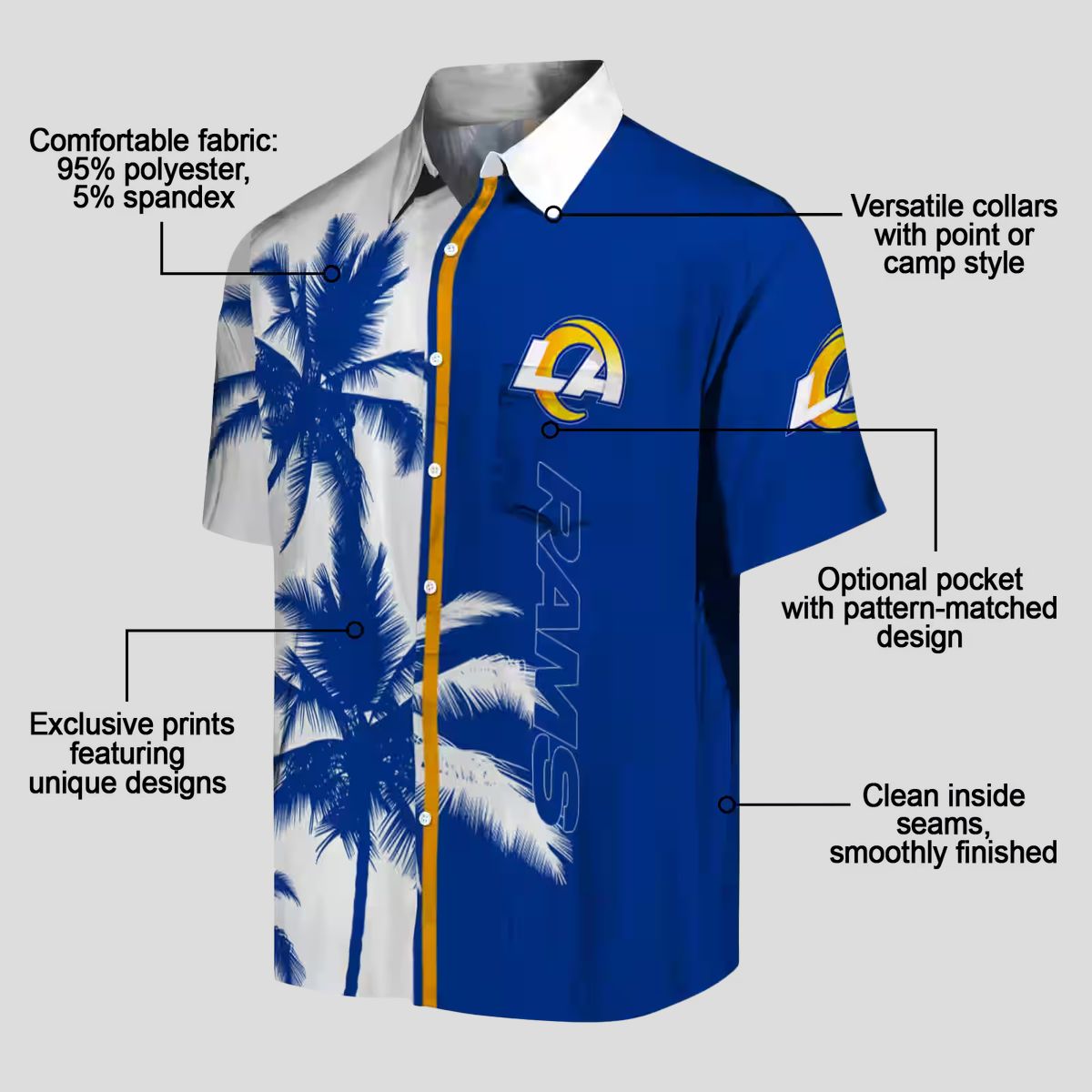 Patriotic Los Angeles Rams Hawaiian Shirt – Blue White Hibiscus Tropical Design