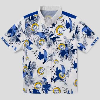 Personalized Los Angeles Rams Hawaiian Shirt, Blue White Tropical Botanical Aloha Design