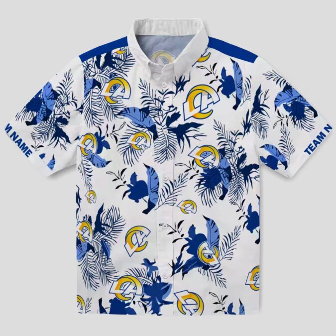 Personalized Los Angeles Rams Hawaiian Shirt, Blue White Tropical Botanical Aloha Design