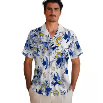 Personalized Los Angeles Rams Hawaiian Shirt, Blue White Tropical Botanical Aloha Design