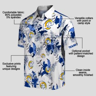 Personalized Los Angeles Rams Hawaiian Shirt, Blue White Tropical Botanical Aloha Design