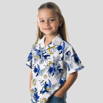 Personalized Los Angeles Rams Hawaiian Shirt, Blue White Tropical Botanical Aloha Design