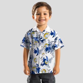 Personalized Los Angeles Rams Hawaiian Shirt, Blue White Tropical Botanical Aloha Design