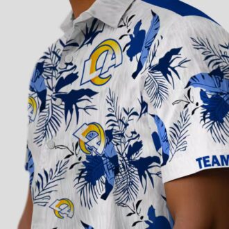 Personalized Los Angeles Rams Hawaiian Shirt, Blue White Tropical Botanical Aloha Design