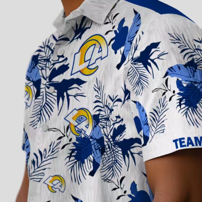 Personalized Los Angeles Rams Hawaiian Shirt, Blue White Tropical Botanical Aloha Design