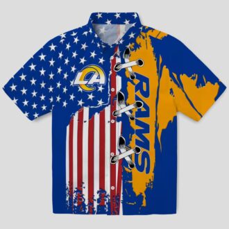 Stitched Flag Blue Los Angeles Rams Hawaiian Shirt, NFL Fan Aloha Button Up