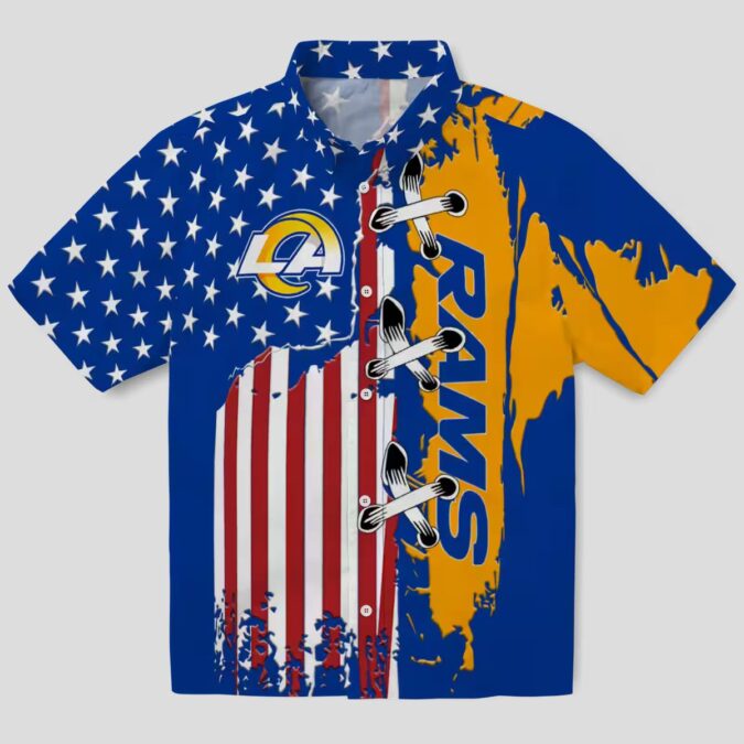 Stitched Flag Blue Los Angeles Rams Hawaiian Shirt, NFL Fan Aloha Button Up
