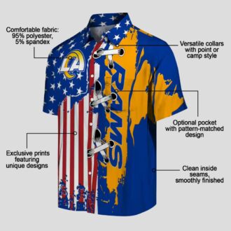Stitched Flag Blue Los Angeles Rams Hawaiian Shirt, NFL Fan Aloha Button Up