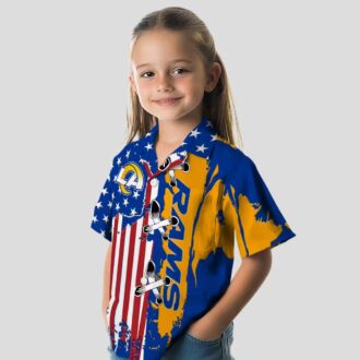 Stitched Flag Blue Los Angeles Rams Hawaiian Shirt, NFL Fan Aloha Button Up