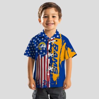 Stitched Flag Blue Los Angeles Rams Hawaiian Shirt, NFL Fan Aloha Button Up