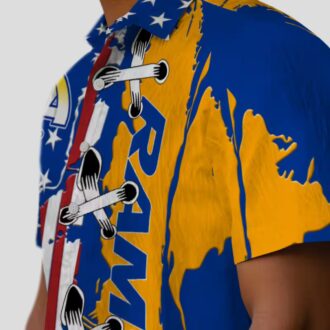 Stitched Flag Blue Los Angeles Rams Hawaiian Shirt, NFL Fan Aloha Button Up
