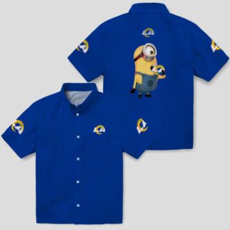 Stuart Minion Blue Hawaiian Shirt, Los Angeles Rams NFL Tropical Aloha Shirt