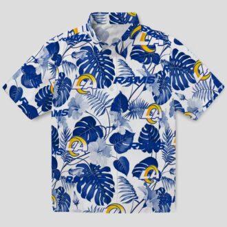 Tropical Blue White Los Angeles Rams Hawaiian Shirt, Floral Beach Shirt for NFL Fans