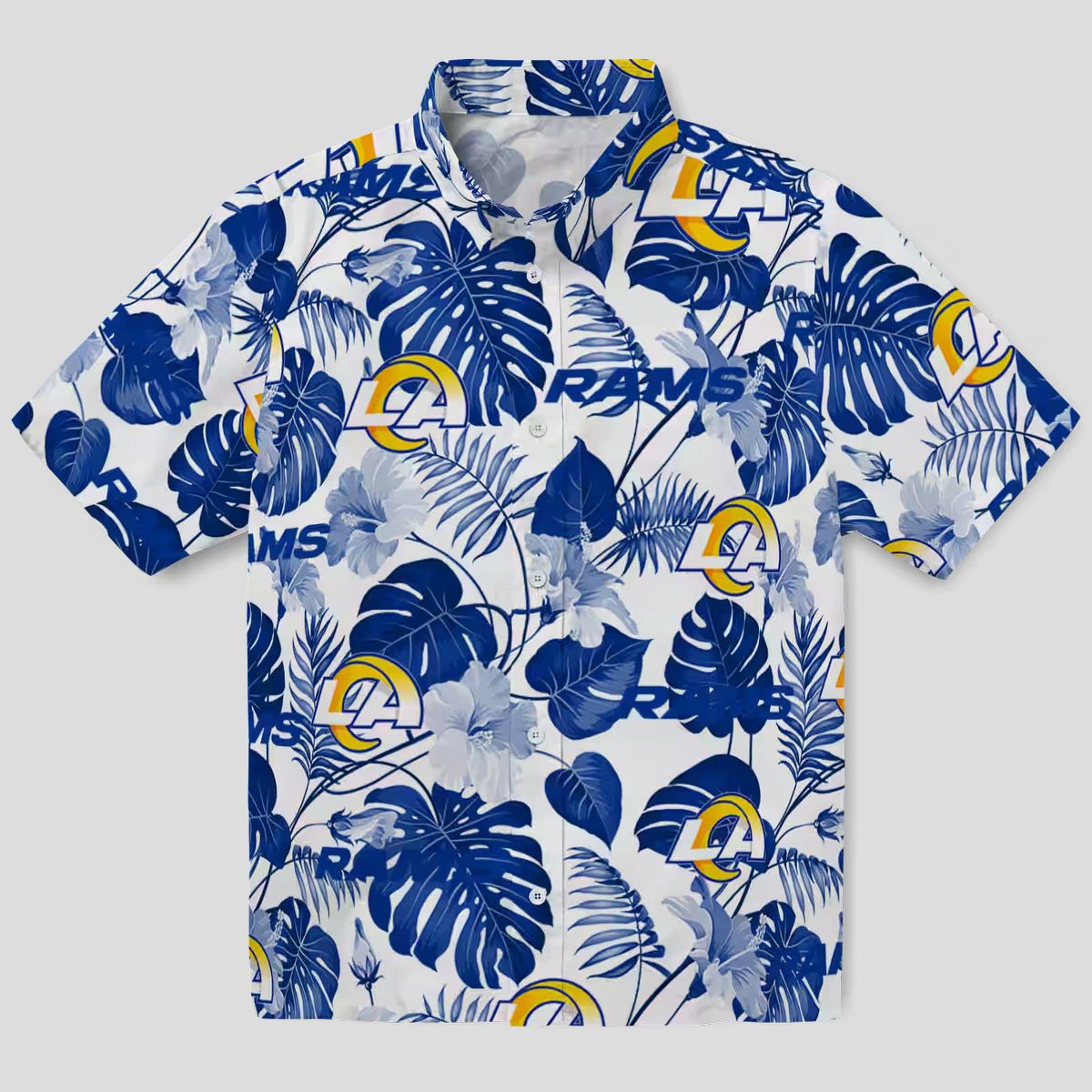 Tropical Blue White Los Angeles Rams Hawaiian Shirt, Floral Beach Shirt for NFL Fans