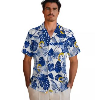 Tropical Blue White Los Angeles Rams Hawaiian Shirt, Floral Beach Shirt for NFL Fans