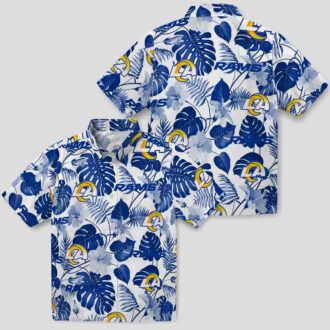 Tropical Blue White Los Angeles Rams Hawaiian Shirt, Floral Beach Shirt for NFL Fans