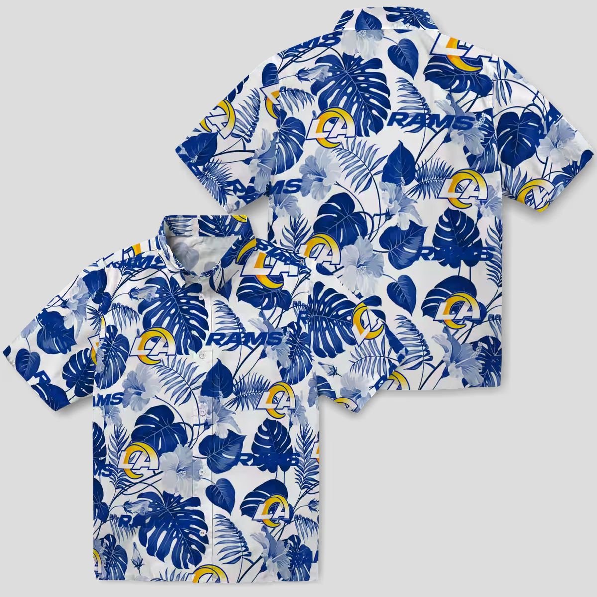 Tropical Blue White Los Angeles Rams Hawaiian Shirt, Floral Beach Shirt for NFL Fans