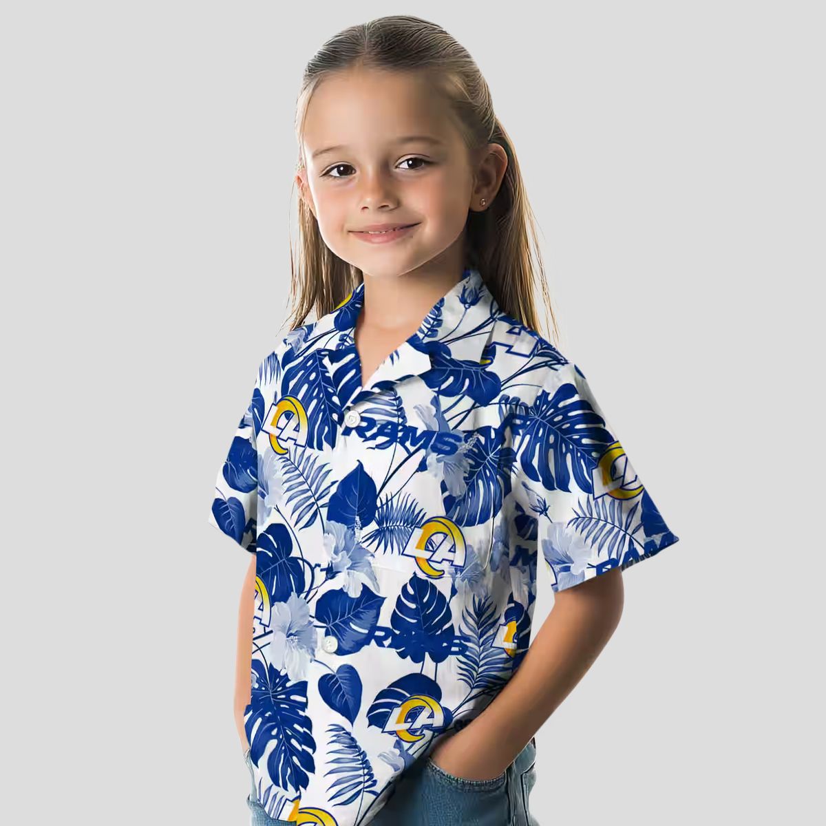 Tropical Blue White Los Angeles Rams Hawaiian Shirt, Floral Beach Shirt for NFL Fans