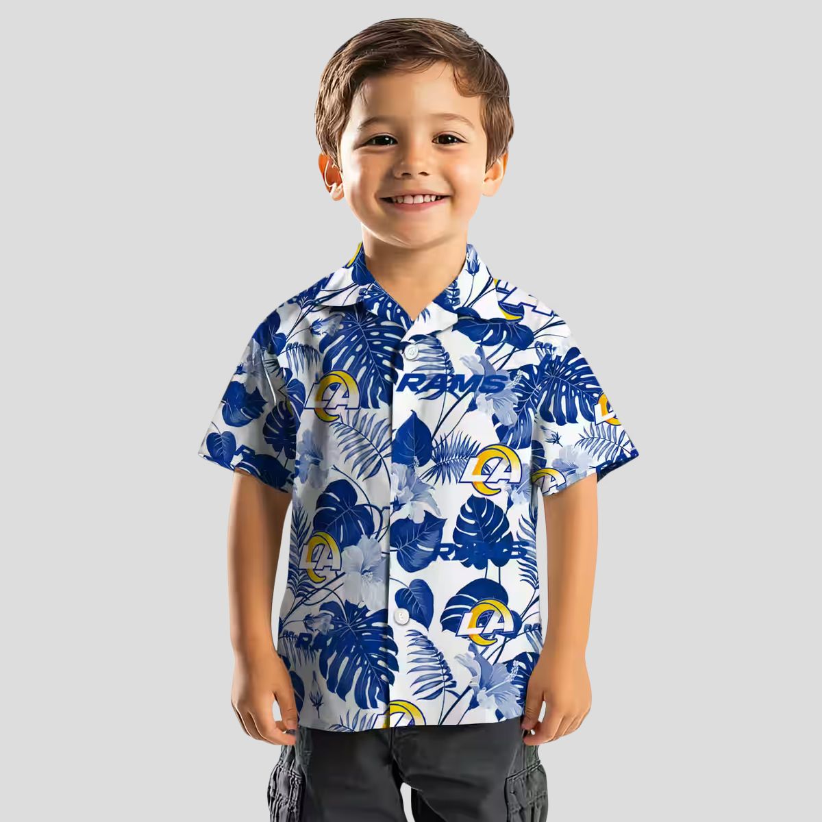 Tropical Blue White Los Angeles Rams Hawaiian Shirt, Floral Beach Shirt for NFL Fans