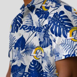 Tropical Blue White Los Angeles Rams Hawaiian Shirt, Floral Beach Shirt for NFL Fans