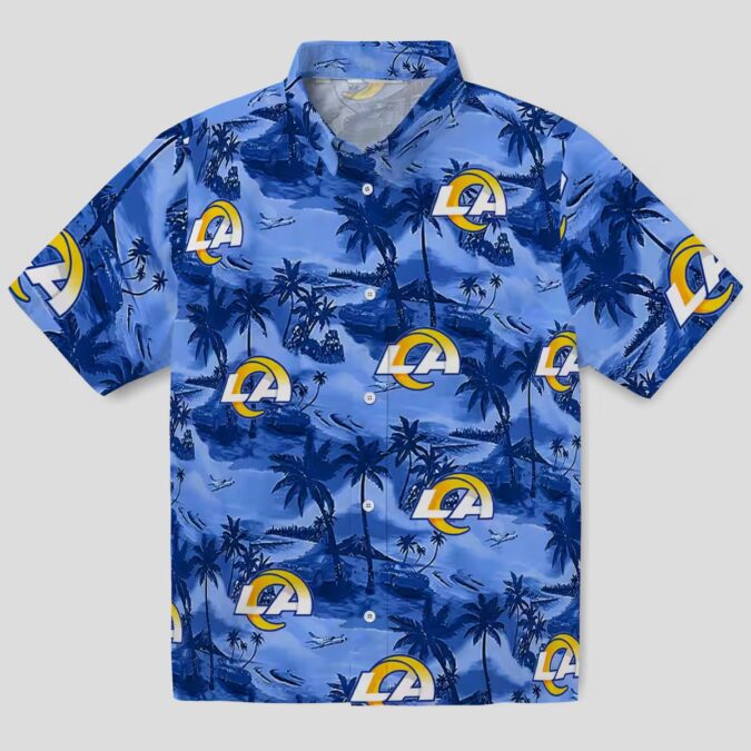 Tropical Coastal Palms Hawaiian Shirt with Los Angeles Rams Logo, Perfect for Summer