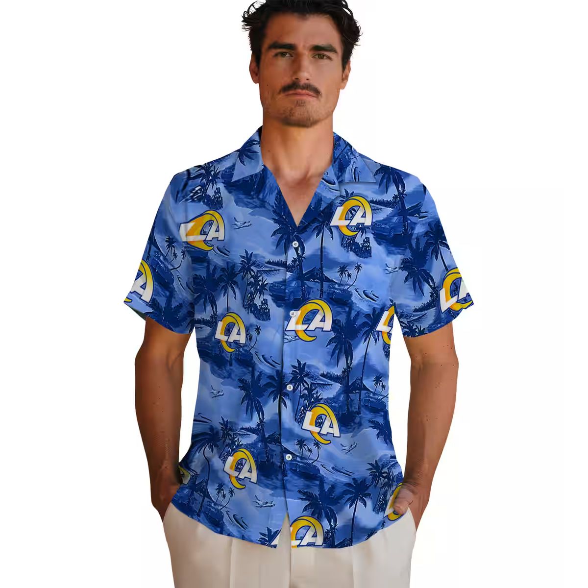 Tropical Coastal Palms Hawaiian Shirt with Los Angeles Rams Logo, Perfect for Summer