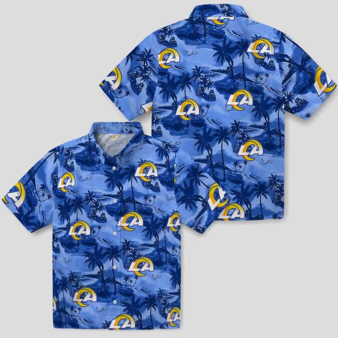 Tropical Coastal Palms Hawaiian Shirt with Los Angeles Rams Logo, Perfect for Summer