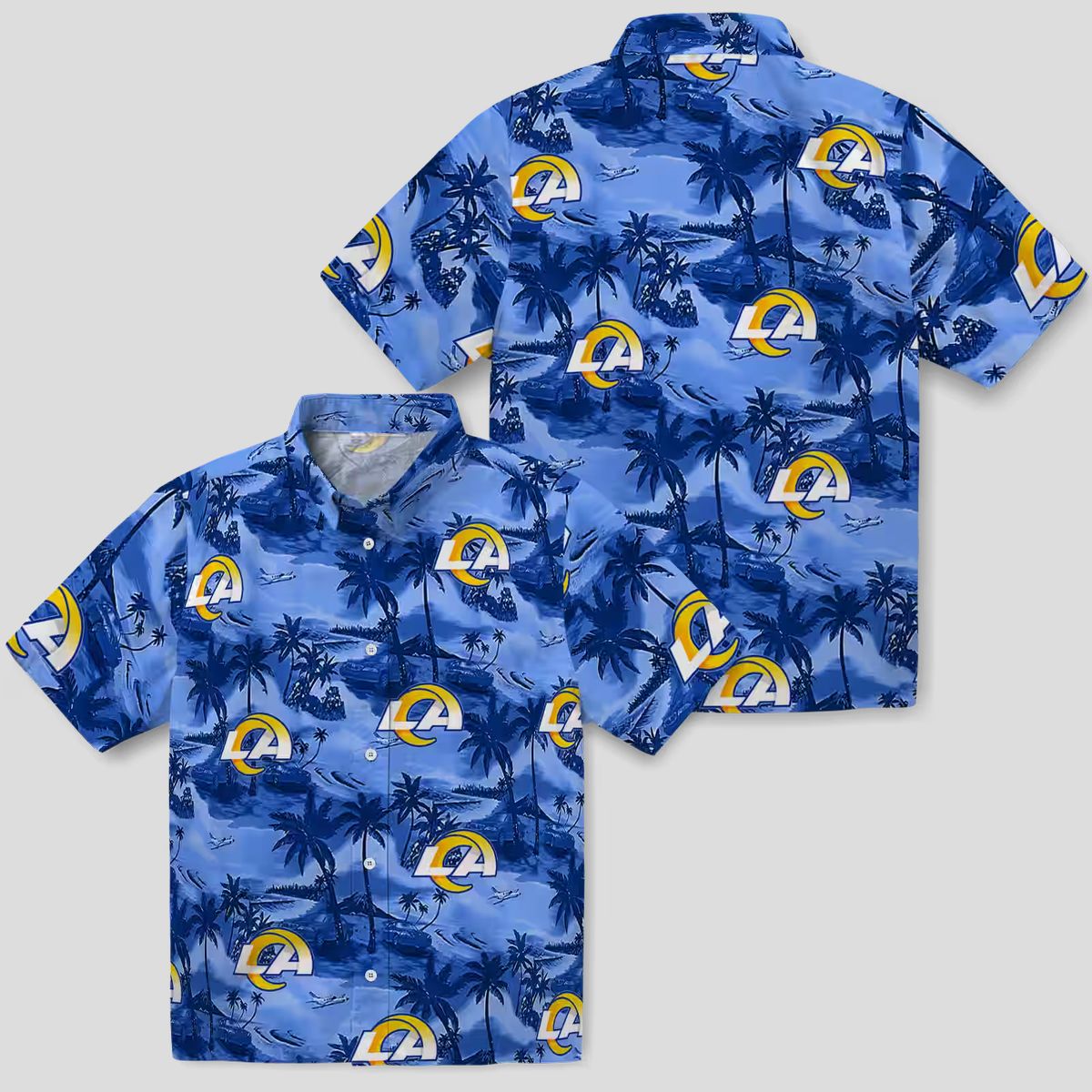 Tropical Coastal Palms Hawaiian Shirt with Los Angeles Rams Logo, Perfect for Summer